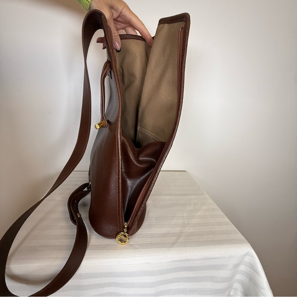 Longchamp Iconic Le Roseau Brown Leather Triangle Single Strap Sling Backpack - Picture 9 of 12
